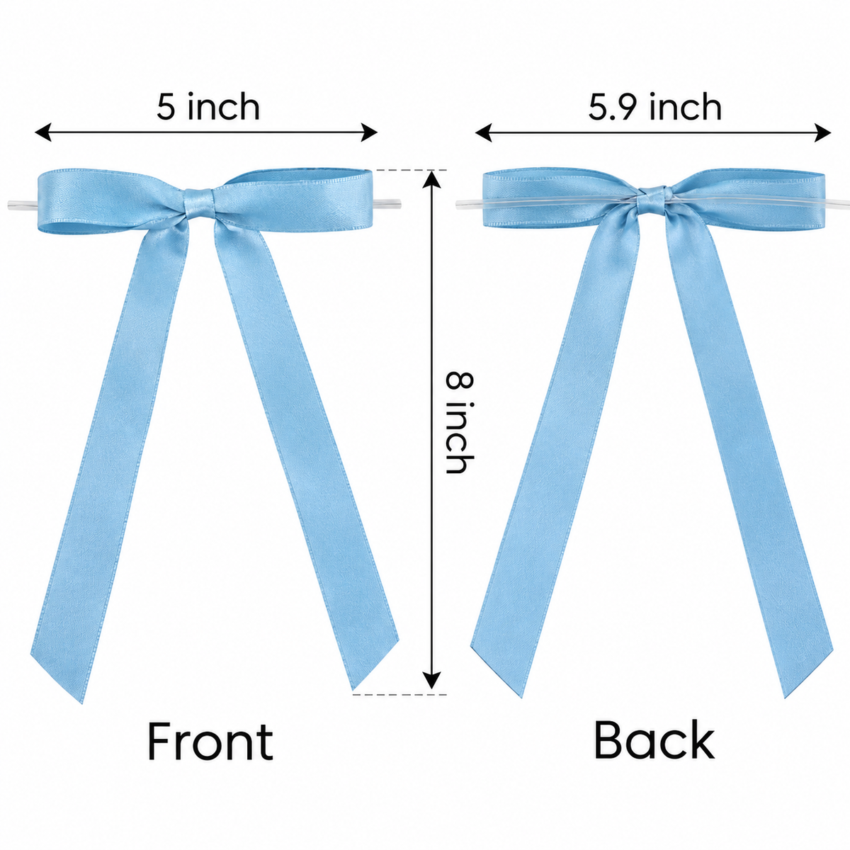 Dusty Blue Pre-Tied Satin Ribbon Bows with Twist Ties – 12 Pack