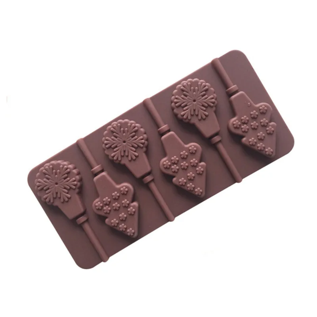 Christmas Tree & Snowflake Lollipop Mold 6 Cavity