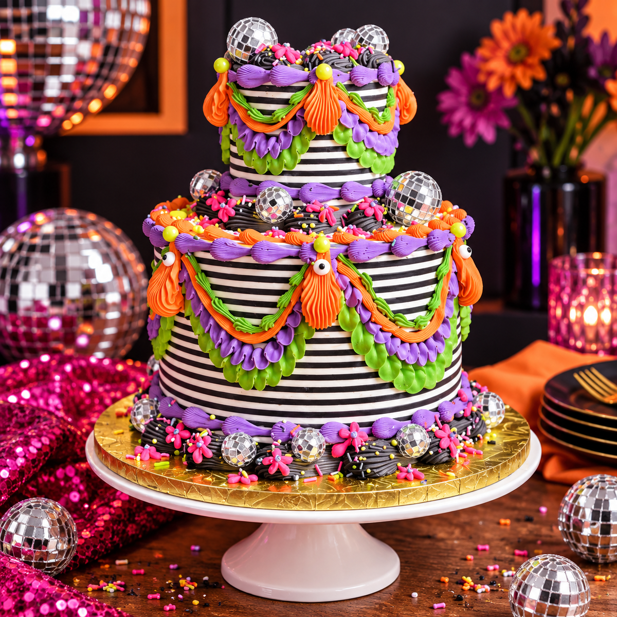 Silver Disco Ball Cake Toppers Set of 6 |