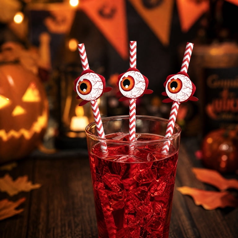 Halloween Blood Shot Eyeball Paper Straws for Cake Pops & Drinks 24 Count