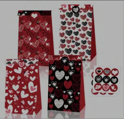 Valentine Paper Treat Bags - Candy, Cookie & Gift Sacks 6 Count