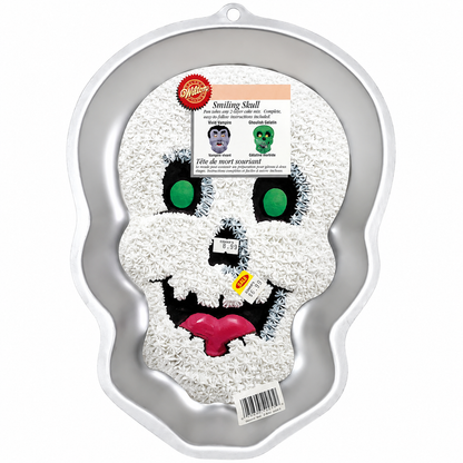 Wilton Smiling Skull Cake Pan Halloween New w/ Insert Aluminum Vintage 2001
