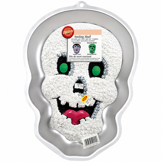 Wilton Smiling Skull Cake Pan Halloween New w/ Insert Aluminum Vintage 2001
