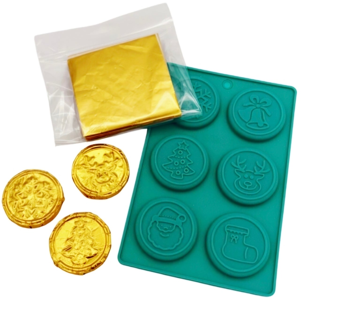 Christmas Coin Silicone Chocolate Mold 6 Cavity