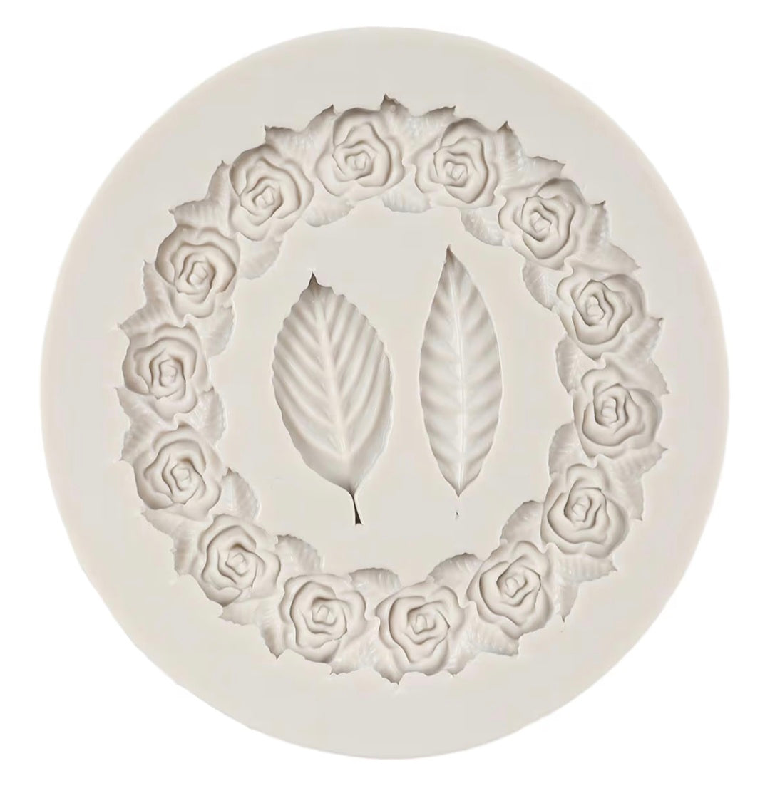 Rose Wreath with Leaves Silicone Mold