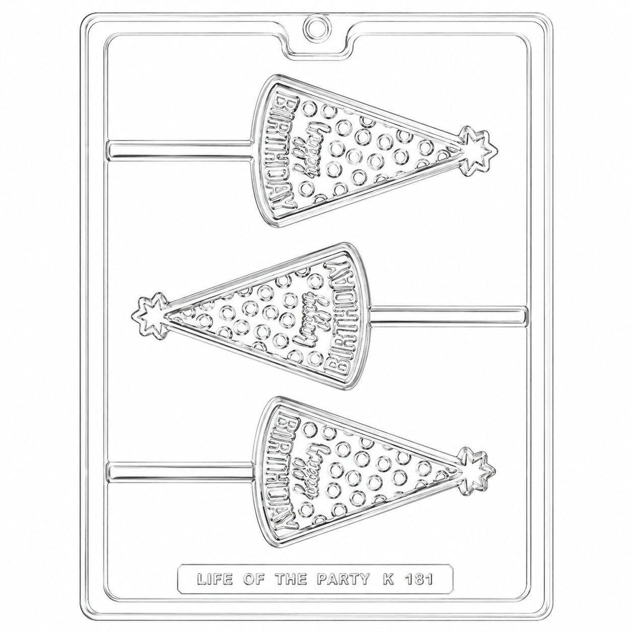 Happy Birthday Party Hat Lollipop Mold 3 Cavity