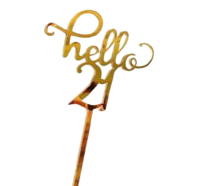 Hello 21 Gold Cake Topper