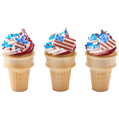 American Flag Shapes July 4 Cupcake Icing Toppers 1.5in 6-Count