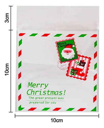 Merry Christmas Self Sealing Cookie Bags 4x4 20 Count