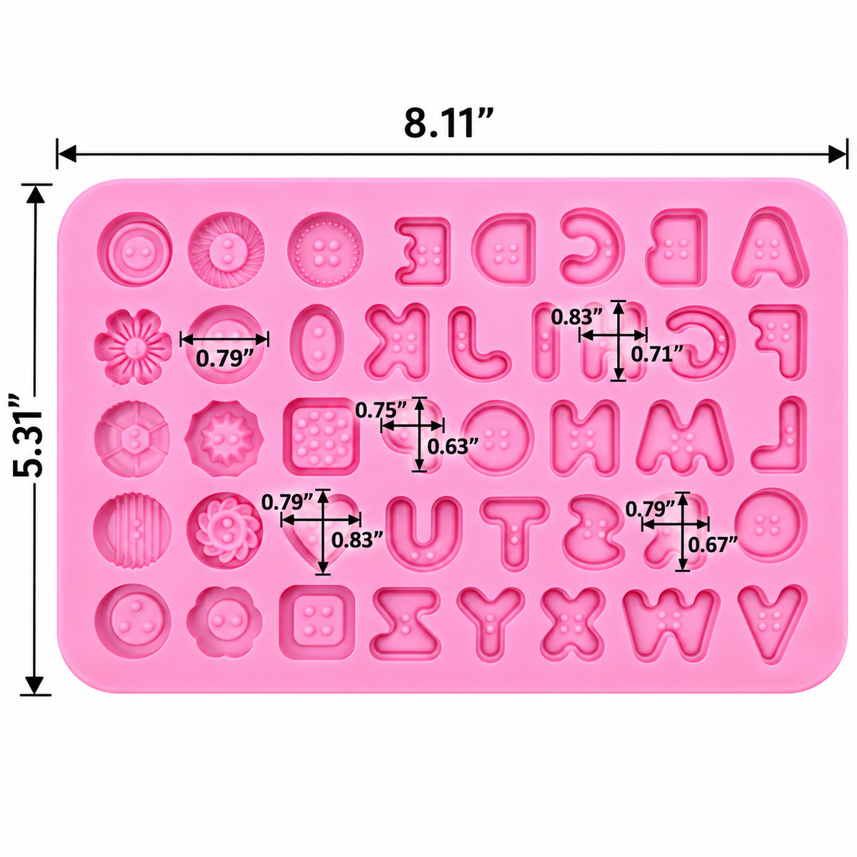 Button Letters Alphabet & Assorted Shapes Silicone Chocolate Mold