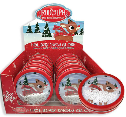 Rudolph Snow Globe Candy Cane Tin