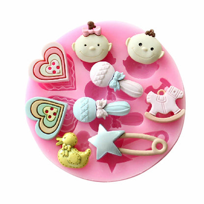 Baby Shower Fondant & Chocolate Mold – Teddy Bear, Stork, Rattle & Baby Icons