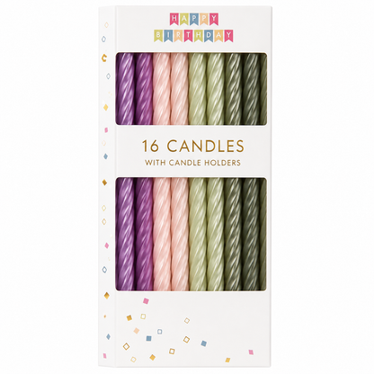Purple, Pink & Teal Pearl Birthday Candles (16 Count) | Spiral Birthday Cake Candles