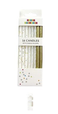 Candles, 16 White gold Glitter