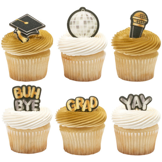 Yay Grad Icing Cake Toppers for Graduation Asst 4-Count