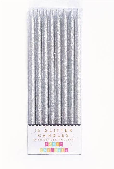 Candles 16 Silver Glitter