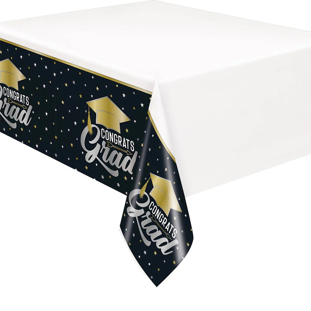 Stars & Caps Congrats Grad Plastic Tablecloth