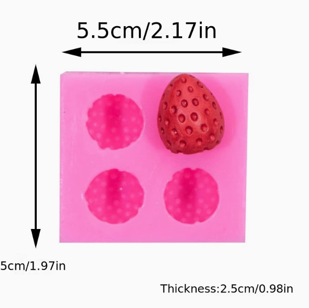 Strawberry Silicone Candy Mold 4 Cavity Fruit Chocolate Mold