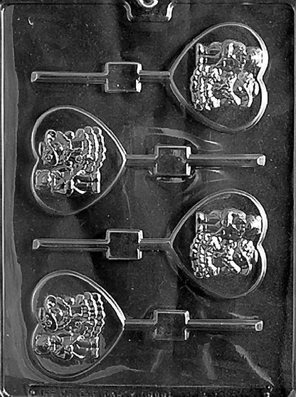 Bride And Groom Bears On Heart Lollipop Mold