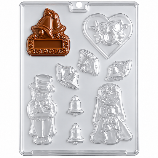 Bride & Groom Wedding Chocolate Mold – Assorted Bells & Hearts