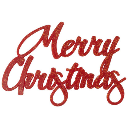 Merry Christmas Cake Topper  Red Glitter